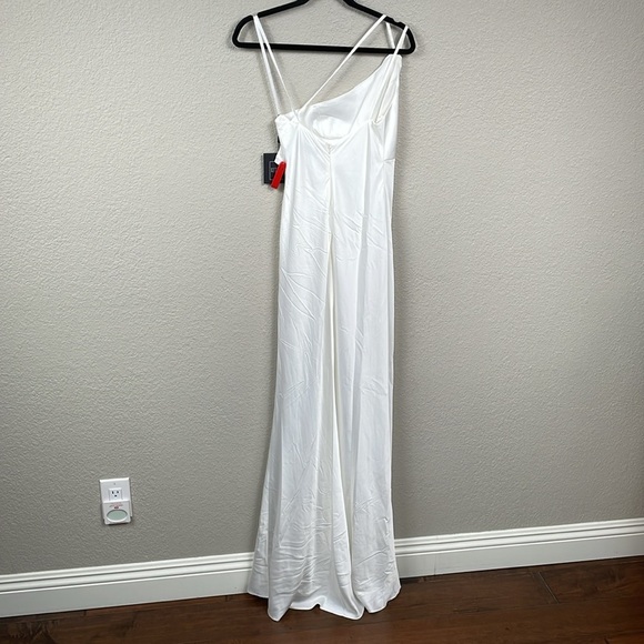 NWT Ieena Mac Duggal 55385 White One Shoulder Double Strap Satin Gown Dress Sz 0 - Picture 7 of 14
